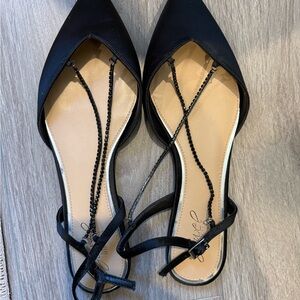 Badgley Mischka Black Flats with Beaded Straps